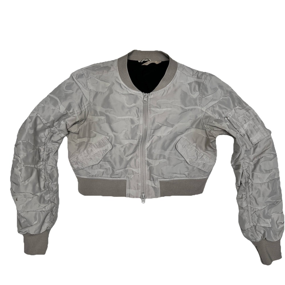 Blanc Noir Camo Bomber Jacket Womens Large Grey  Full Zip Cropped